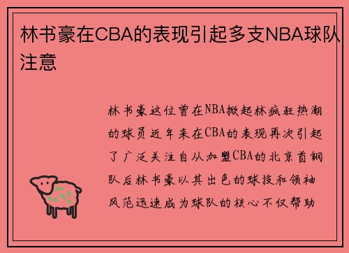 林书豪在CBA的表现引起多支NBA球队注意